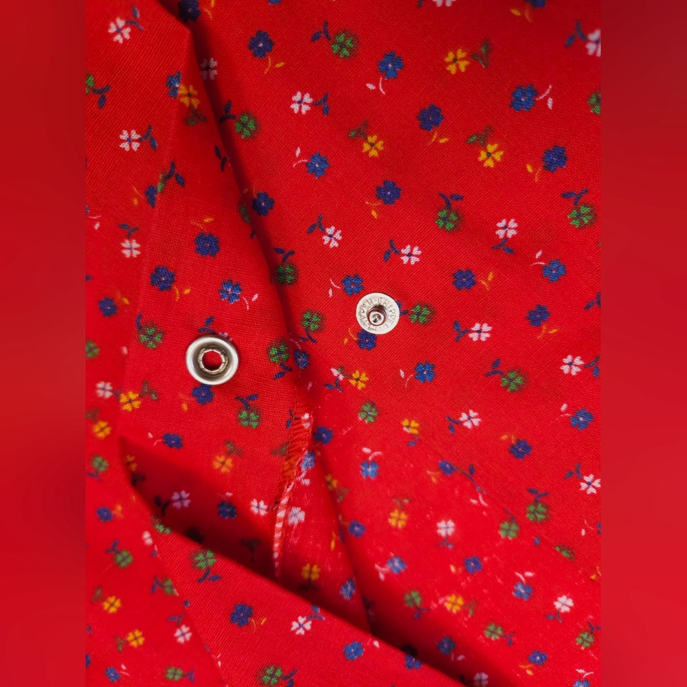 Vintage 80s Red Floral Snap Smock Craft House Dress Apron Womens Large - Picture 9 of 14